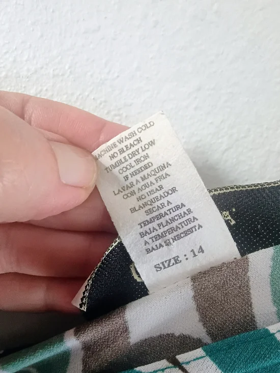 GBY Wrap Dress Size 14 Green Brown Geometric Stretch Faux Wrap USA Made - Picture 5 of 11